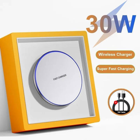 30W Fast Wireless Charger Pad, Compatible with iPhone 14/13/12/11/X, Samsung Galaxy S23/S22/S21/S20, White