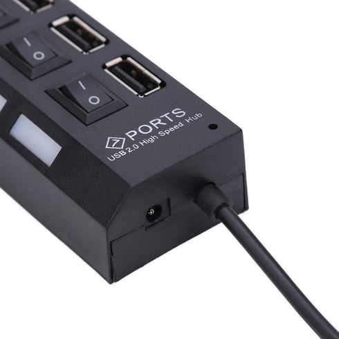 7-Port USB Hub, Black with ON/Off Switch