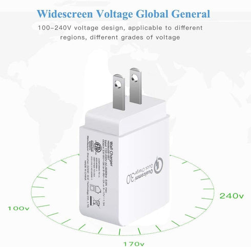 Quick Charge 3.0, 18W USB Wall Charger QC 3.0 Adapter 3A Fast Charger Compatible with iPhone 12, 11 Pro, X, XR, XS Max,