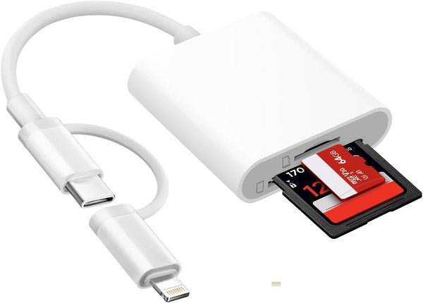 Denlane SD Card Reader for iPhone iPad Mac, USB C & Lightning Dual