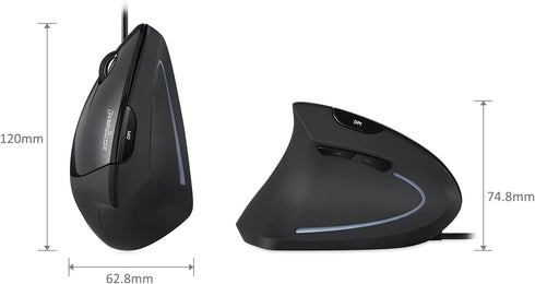 Perixx Perimice-513L Wired Vertical Ergonomic Mouse - 2 DPI, 6 Button Optical Ergo Mouse, Left Handed, Black