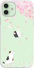 Blingy's Compatible iPhone 12 Case (6.1 inch), Cute Cat Design with Cherry Blossom Pattern, Transparent Soft TPU