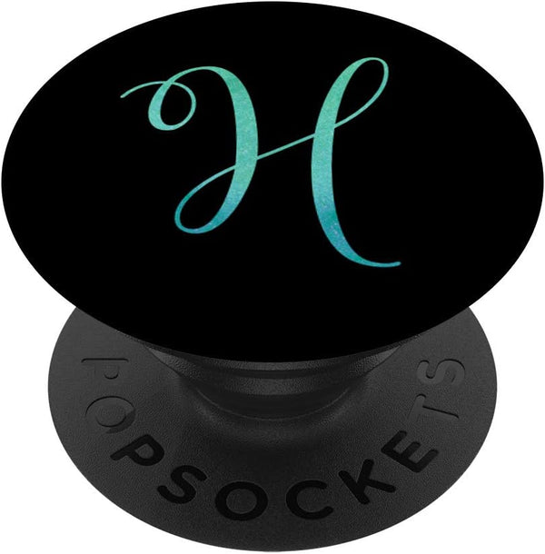 H Initial Monogram Teal Watercolor PopSockets Swappable PopGrip