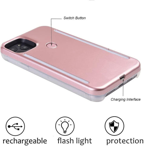 Front and Back Selfie Light Up Case for iPhone 12 Pro Max, Rechargeable LED Flash Lighting for Live Stream/Makeup/TikTok