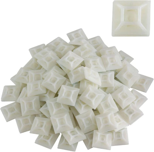 GTSE 100 Pack White Zip Tie Mounts, 1" Adhesive Mounting Squares, Cable Tie Mount Organizer Holders