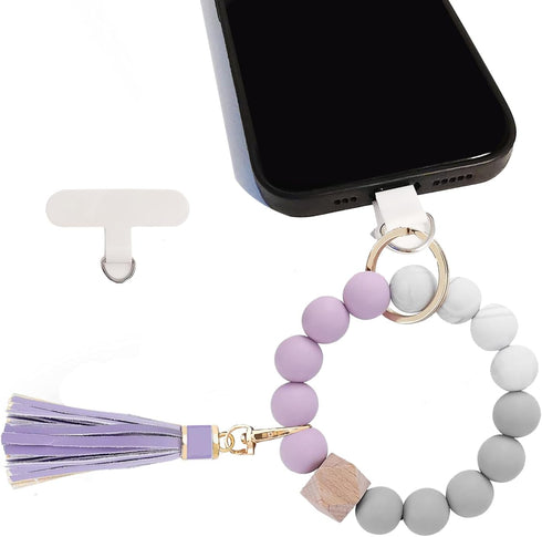 Boho Silicone Phone Wrist Strap, Cell Phone Lanyard Keychain with Universal Strap Holder Connector, Purple