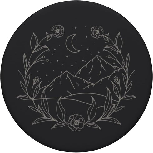 Boho Mountain Moon Night Botanical Floral PopSockets Adhesive PopGrip, Ash Black