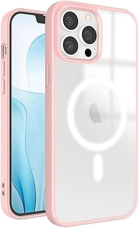 MAKASI Ultra Slim Magnetic Case for iPhone 13 (6.1 Inch) - Pink, Hard PC & Soft TPU Edges, MagSafe Compatible.