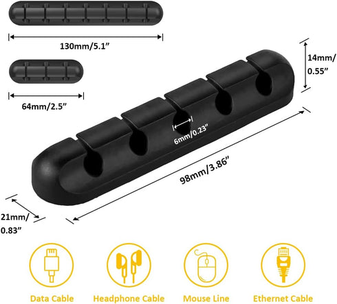 Cable Clips Cord Management Organizer, 3 Packs Silicone Adhesive Hooks for Desktop and Office