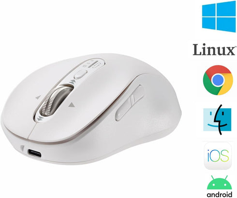 Wireless Bluetooth Mouse - Rechargeable, 4 Way Scrolling, 4 Level 3200 DPI, Quiet Click, 3 Devices for Windows, Linux,