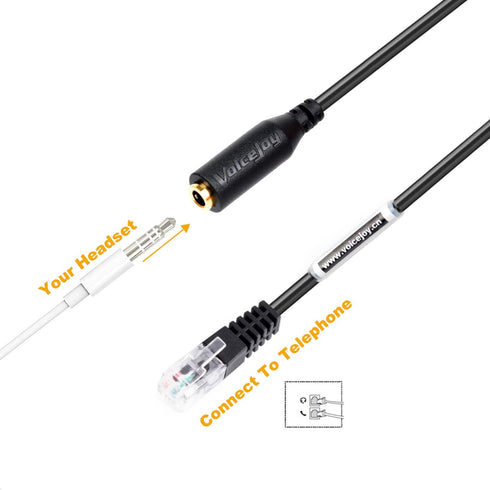 VoiceJoy 3.5mm Smartphone Headset to RJ9 Adapter Cable - 3.5mm Stereo Headphone Converter for Yealink IP Phones
