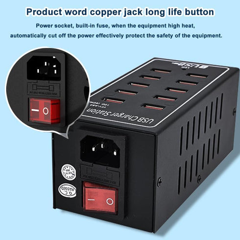 10-Port Charging Station, 10-in-1 Multi Port USB Charger for iPhone 13/14/15, 60W Power Delivery Accessory