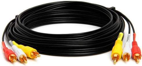 Cmple - 3 RCA Cable 12 Feet, Male to Male Audio Video Cables for VHS/DVD Players, TVs
