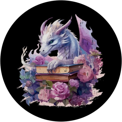 Dragons Books Fantasy PopSockets Standard PopGrip - Cute Watercolor Flowers Theme
