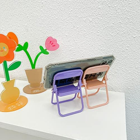 Cute Chair Cell Phone Stand for Desk, 3PCS Funny Cell Phone Holder Stand Compatible with Smartphone/Phone/Pad/Tablet/E-Readers,(Green/Pink/Purple)