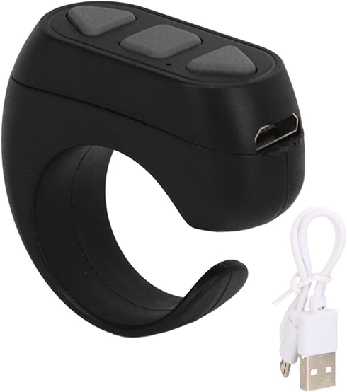 Bluetooth Remote Control Page Turner, Phone Remote Control Ring for iOS, Android, Click Like Selfie Device (Black)