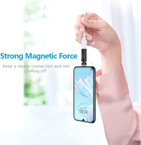2 Pack Magnetic USB C Adapter, 540 Degree Rotation 3 in 1 USB C Magnetic Adapter QC 3.0 Fast Charging, Black