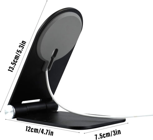 Foldable Phone Stand for MagSafe Charger, Adjustable Angle Aluminum Desk Holder Compatible with MagSafe for iPhone 15