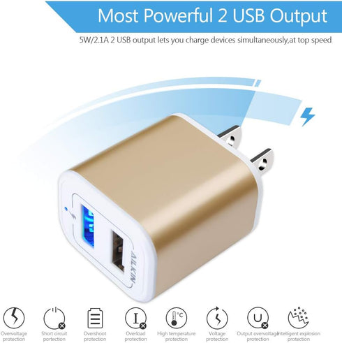 USB Power Adapter Wall Plug, Ailkin 2-Pack 5V/2.1A Fast Charging Cell Phone Cube Home/Travel Charger Block for Phone