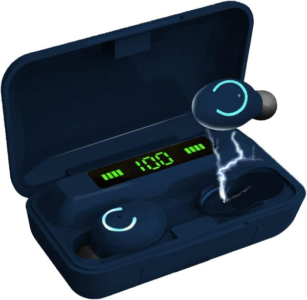 Acuvar Fully Wireless Bluetooth 5.0 Waterproof Earbud Headphones with Microphone and 100+ Hrs Playtime Case (Navy)