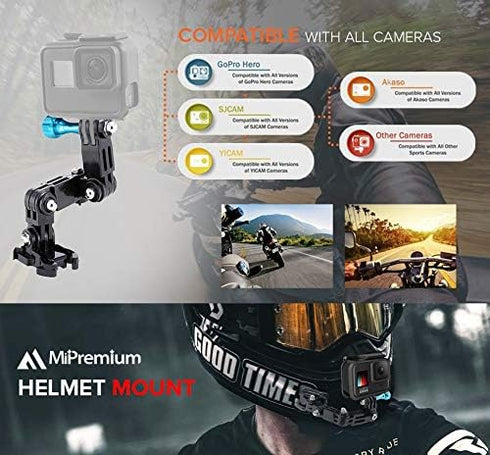 MiPremium Motorcycle Helmet Chin Mount Kits for GoPro Hero 12 11 10 9 8 7 6 5 4 3, Black Silver