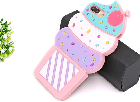 Cute Ice Cream iPhone 7 Plus Case, 3D Cartoon Soft Silicone Cover for iPhone 6/6s Plus, Girls Kids Women