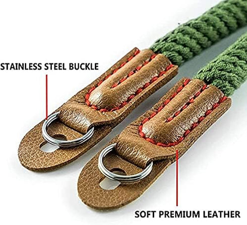 Camera Rope Strap 100cm Soft Cotton Vintage Neck Shoulder Belt Strap for Mirrorless and DSLR Camera (Army Green)