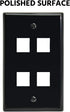 4 Port Keystone Jack Wall Plate, Smooth Face, 5-Pack, Black