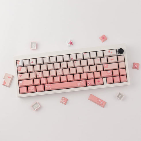 Tsungup PBT Keycaps Cherry Blossom Keycap Set, Custom Side Printed Pink Keycaps, 135 Keys Gradient DoubleShot Sakura