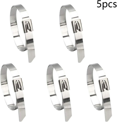 MroMax 13.78" Stainless Steel Cable Zip Ties, Multi-Purpose Metal Exhaust Wrap, 5pcs