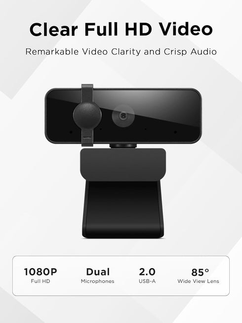 2, 1080p, 85 30 Lenovo Essential FHD Webcam Gen Full HD, Dual Microphones, Degree FOV, fps, USB-A Connection, Bulit
