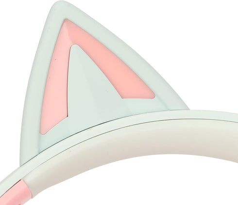 KUIDAMOS Cat Ear Headphones with Detachable Microphone, 7 Colors LED Lights, Foldable Over Ear Headphones, BT and Wired