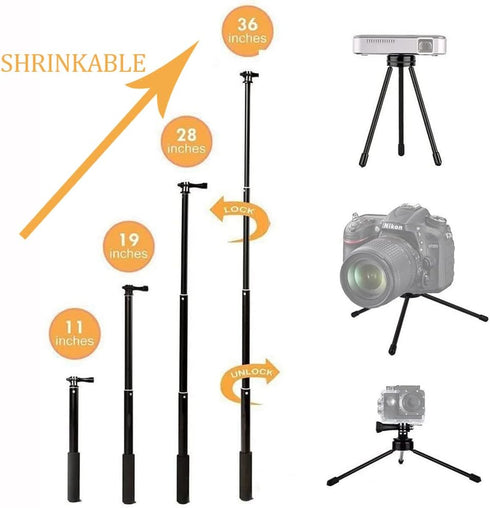Telescopic Selfie Stick VVHOOY 11-37 inch Extendable with Tripod Adjustable Hand Grip for Action Camera