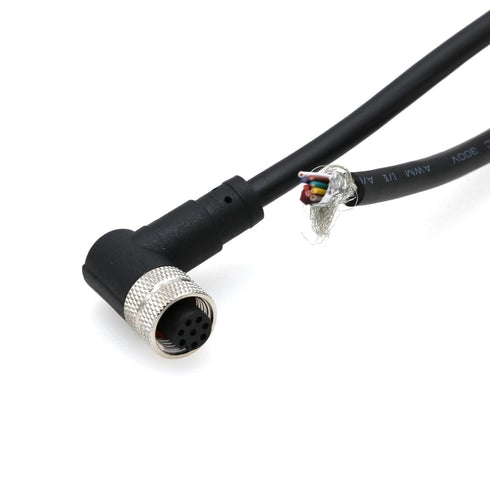 M12 A-Code Elbow 8 Pin Female Sensor Connector Shielded Cable to Flying Leads for Industrial Automation 1M/3.3FT