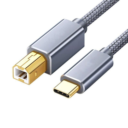USB-B to USB C Printer/MIDI Cable 6.5ft Grey Nylon Braided Cord for