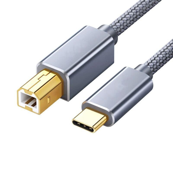 USB-B to USB C Printer/MIDI Cable 6.5ft Grey Nylon Braided Cord for