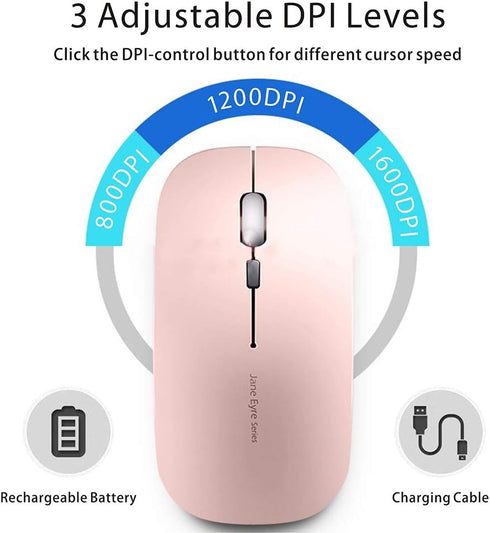 Uciefy Q5 Slim Rechargeable Wireless Mouse, 2.4G Portable Optical Silent Mouse with USB Receiver (Rose Gold)