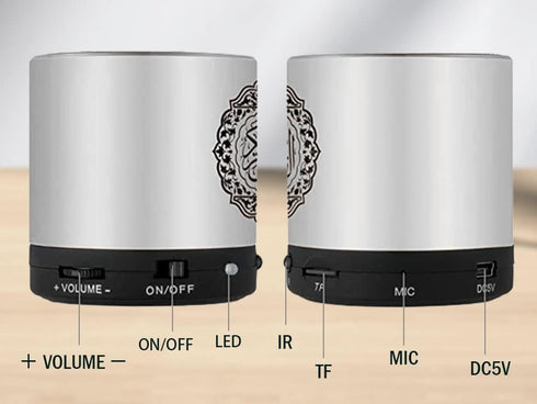 Digital Quran Speaker FM Radio, Silver Color, Remote Control, 18 Reciters & 15 Translations, Quality Qur'an Player,