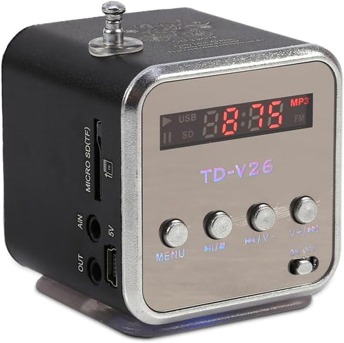 Music Player Mini Speaker, Portable FM Radio Stereo PC Fashion Support Card and U Disk (Black)
