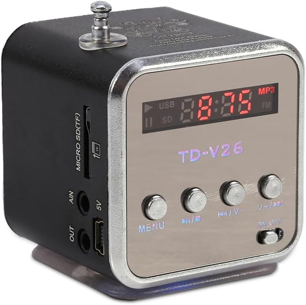 Music Player Mini Speaker, Portable FM Radio Stereo PC Fashion Support Card and U Disk (Black)