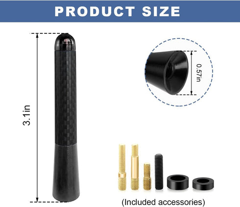 Gasedin 3.14" Car Short Antenna, Carbon Fiber Antennas Replacement with Aluminum Screw, AM/FM Radio Reception Antenna
