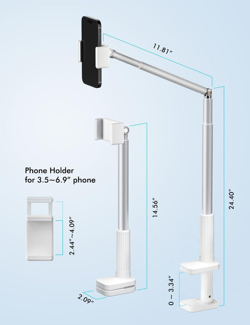 Viozon Mount,360 3.5"-6.9" 16 15 Phone Holder, Flexible Long Arm,Overhead Angle Adjustable,Aluminum Alloy, C Clamp