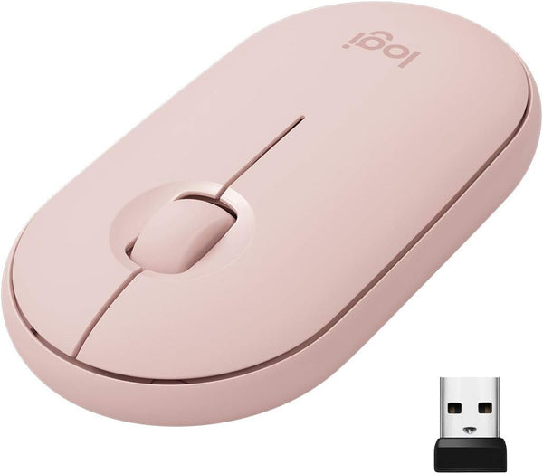 Logitech Pebble Wireless Mouse, Bluetooth or 2.4 GHz Receiver, Silent Slim Computer Mouse with Quiet Clicks for