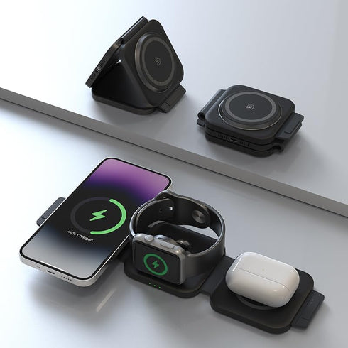 Flexora Wireless Charger 3 in 1 Charging Station for Smartphone, Magnetic Foldable Charger for Travel, Wireless Pad for