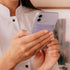 Leather Phone Wallet Stick On, Card Holder for Phone Case Compatible with iPhone, Samsung and Android - White, Purple