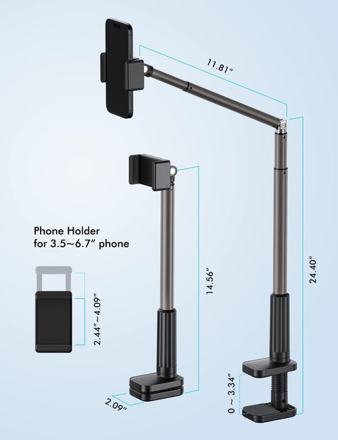 Viozon Phone Holder - Flexible Long Arm Overhead Mount, 360° Adjustable, C Clamp for 3.5"-6.7" Phones, Black