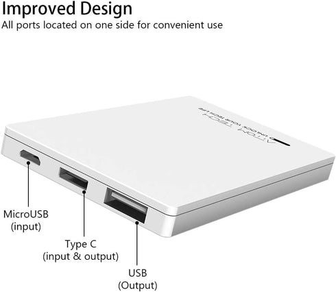Dual USB Output Super Slim Power Bank, 3000mAh Portable Charger Mini External Phone Battery Pack