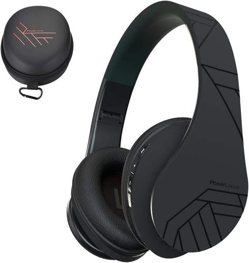 PowerLocus Bluetooth Over-Ear Headphones, Wireless Stereo Foldable Headsets with Built-in Mic, Black