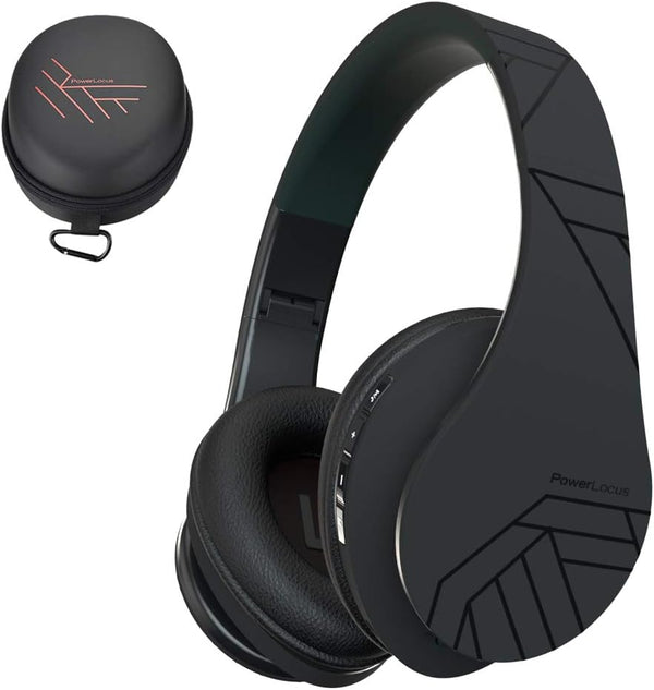 PowerLocus Bluetooth Over-Ear Headphones, Wireless Stereo Foldable Headsets with Built-in Mic, Black