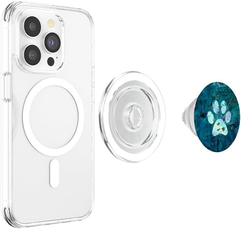 Rainbow Dog Paw Print Blue PopSockets PopGrip for MagSafe, Fun Phone Grip and Stand for Dog Lovers
